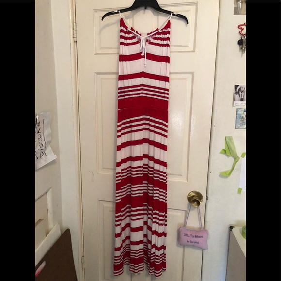 Full length MAXI resort style dress red/white - Picture 4 of 6